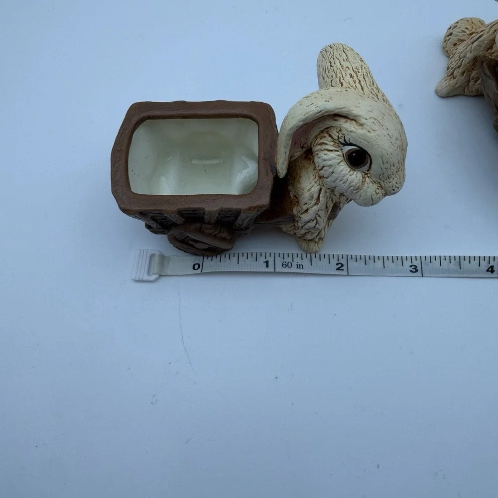 Lot of Three Rabbit Figurines Stone Resin‎ Ceramic Brown Tan Small Wheelbarrow